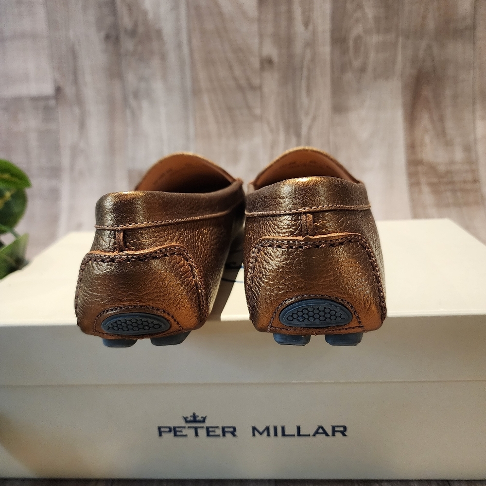 Peter Millar Driving Loafers in Bronze Metallic Full-Grain Leather NIB Size 8 - Picture 11 of 14